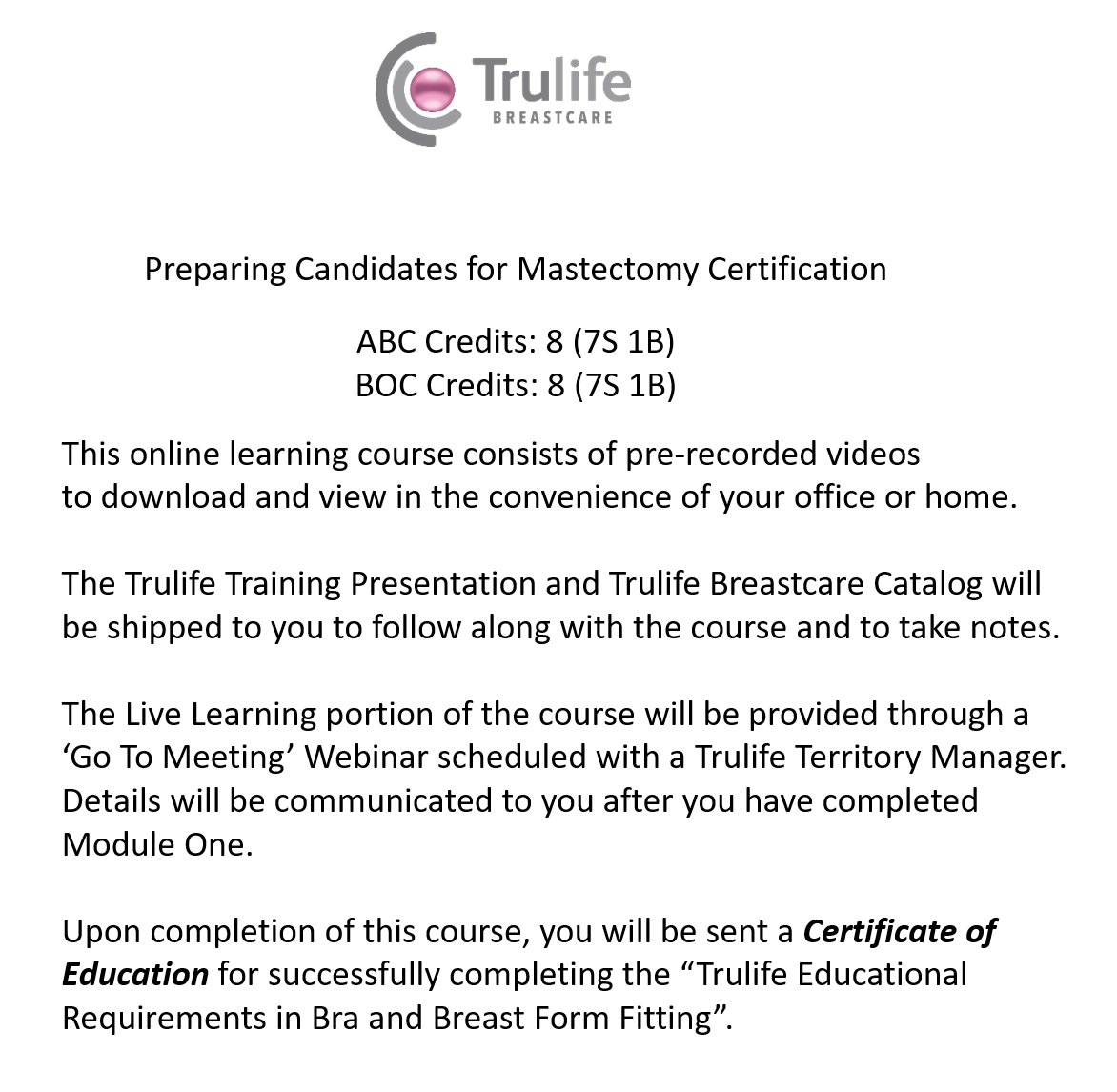 Trulife Breastcare Fitter Training